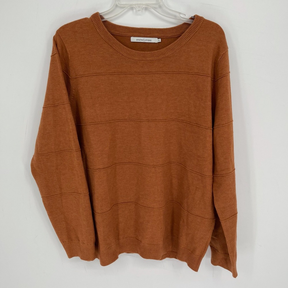 Stitches & Stripes Women's Rust Textured Stripe Crewneck Knit Sweater Size XL